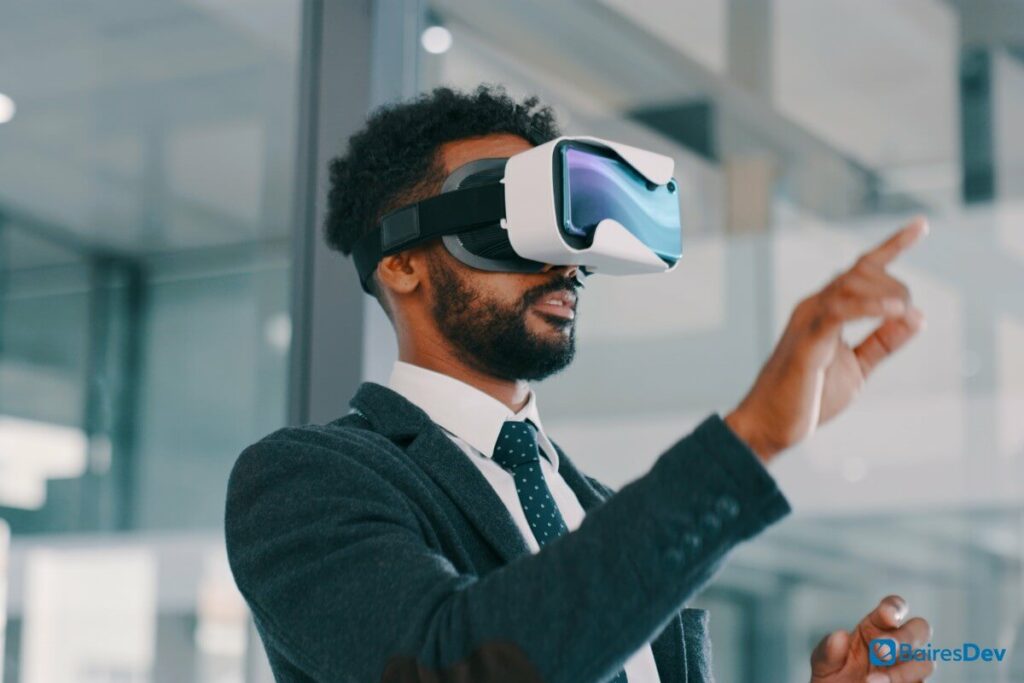 Businesswoman Virtual Reality Headset Workplace Office Stock Photo by  ©VitalikRadko 187541230